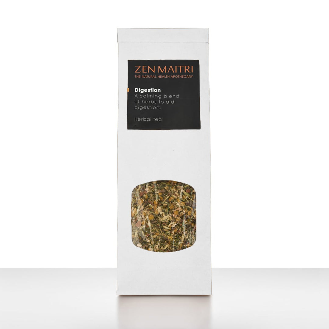 Tea packaging with 'Zen Maitri' branding on a white background